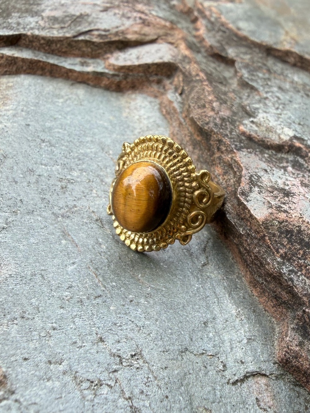 Gold Tiger’s Eye Bohemian Small Pinky Ring 4
